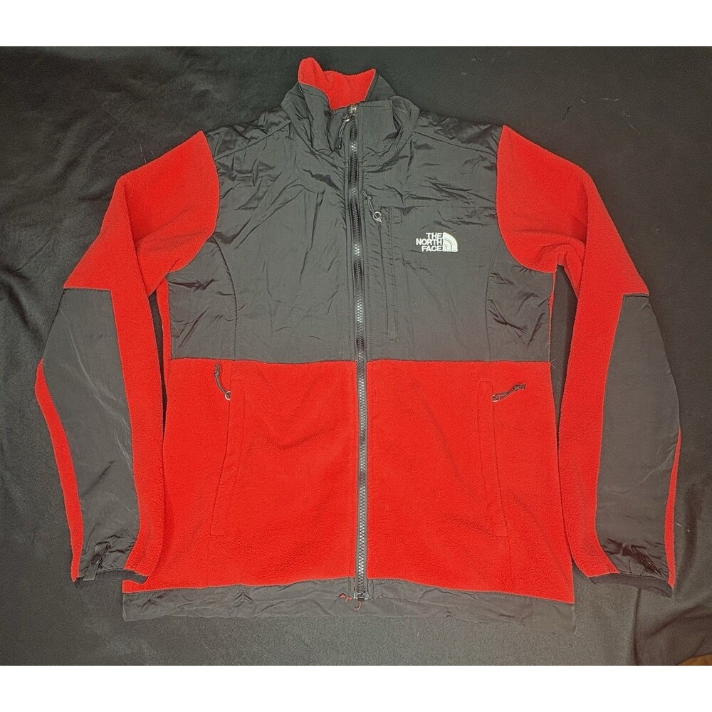 North Face Denali Jacket Mens Medium Red Black 800 Hybrid Full Zip Fleece Coat